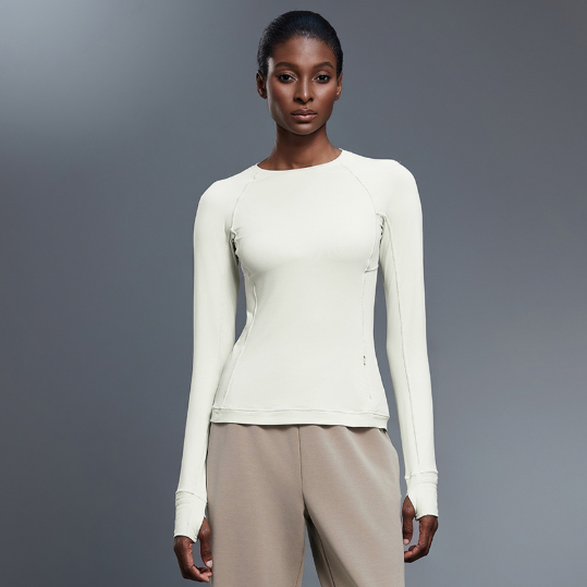 Round Neck Exercise T shirt Women Stretch Tight Long Sleeve Yoga Wear Running Training Workout Clothes Top Autumn