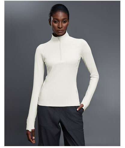 Autumn Half Long Sleeve Zipper Yoga Clothes Stand up Collar Slim Fit Slimming Workout Top Running Sports T shirts - Wanita Store