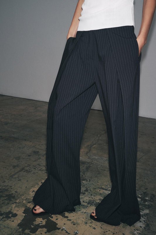 Early Autumn Women Clothing Office All Match Striped Wide Leg Pants