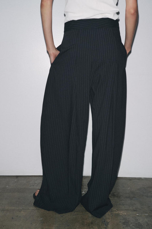 Early Autumn Women Clothing Office All Match Striped Wide Leg Pants