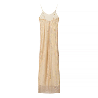 Women Clothing Bright Diamond Decoration Slim Slip Dress Sexy Feminine Dress - Wanita Store