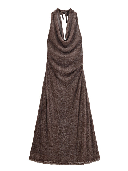 Women Clothing Autumn Backless Metallic Dress - Wanita Store