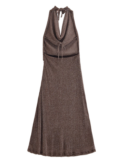 Women Clothing Autumn Backless Metallic Dress - Wanita Store