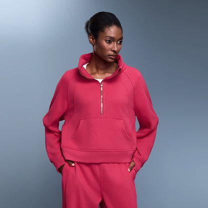 Sports Sweater Women Autumn Winter Fleece lined Half Open Zipper Turtleneck Pullover Outer Wear Warm Jacket - Wanita Store