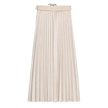Women Clothing with Belt Suede Effect Pleated Midi Skirt - Wanita Store