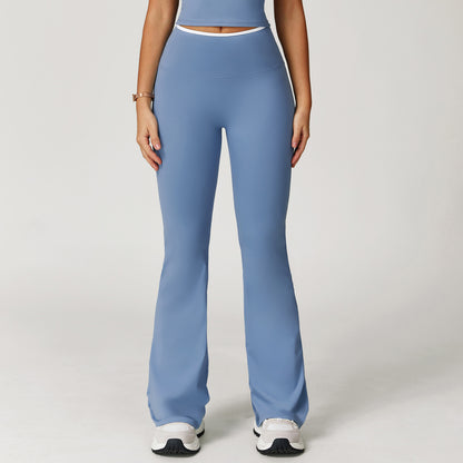 Nude Feel Sports Bell Bottom Pants Contrast Color High Waist Quick-Drying Wide Leg Trousers Sports Running Fitness Bootcut Trousers - Wanita Store