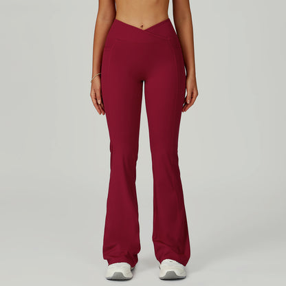 High Waist Nude Feel Bell Bottom Pants Women Cross Waist Wide Leg Bootcut Trousers Outdoor Casual Sports Bell Bottom Pants - Wanita Store