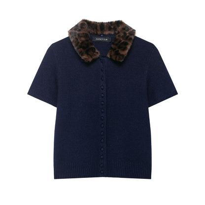 Women Animal Print Neckline Knitted Coat - Wanita Store