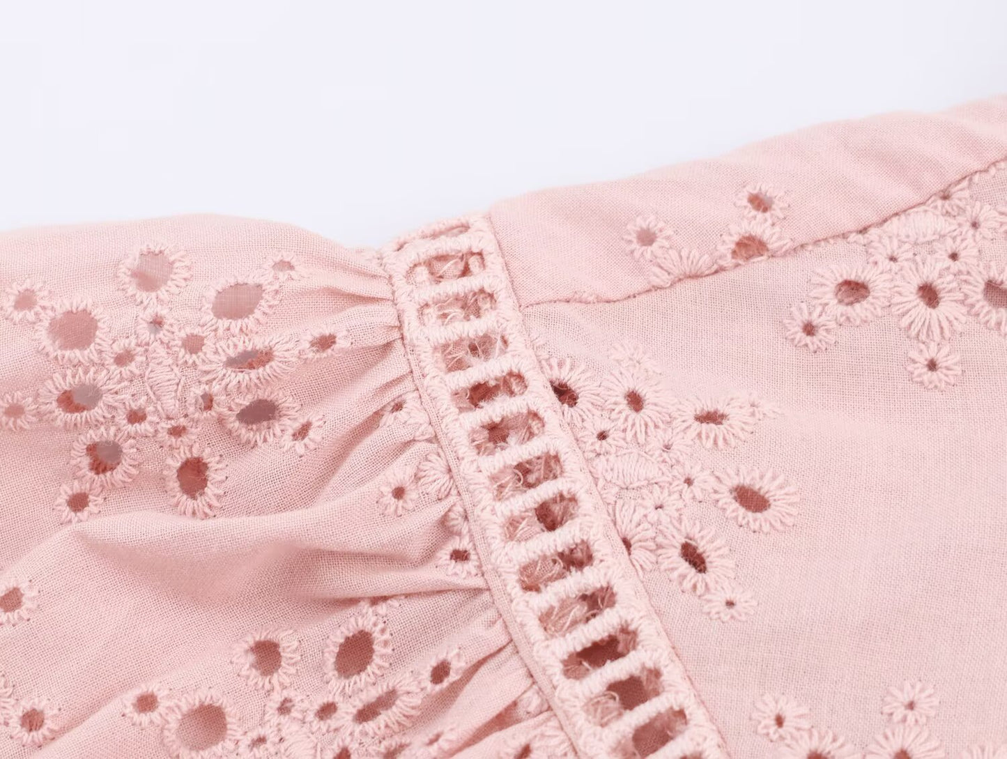 Women Clothing Casual Hollow Out Cutout Embroidered Shirt
