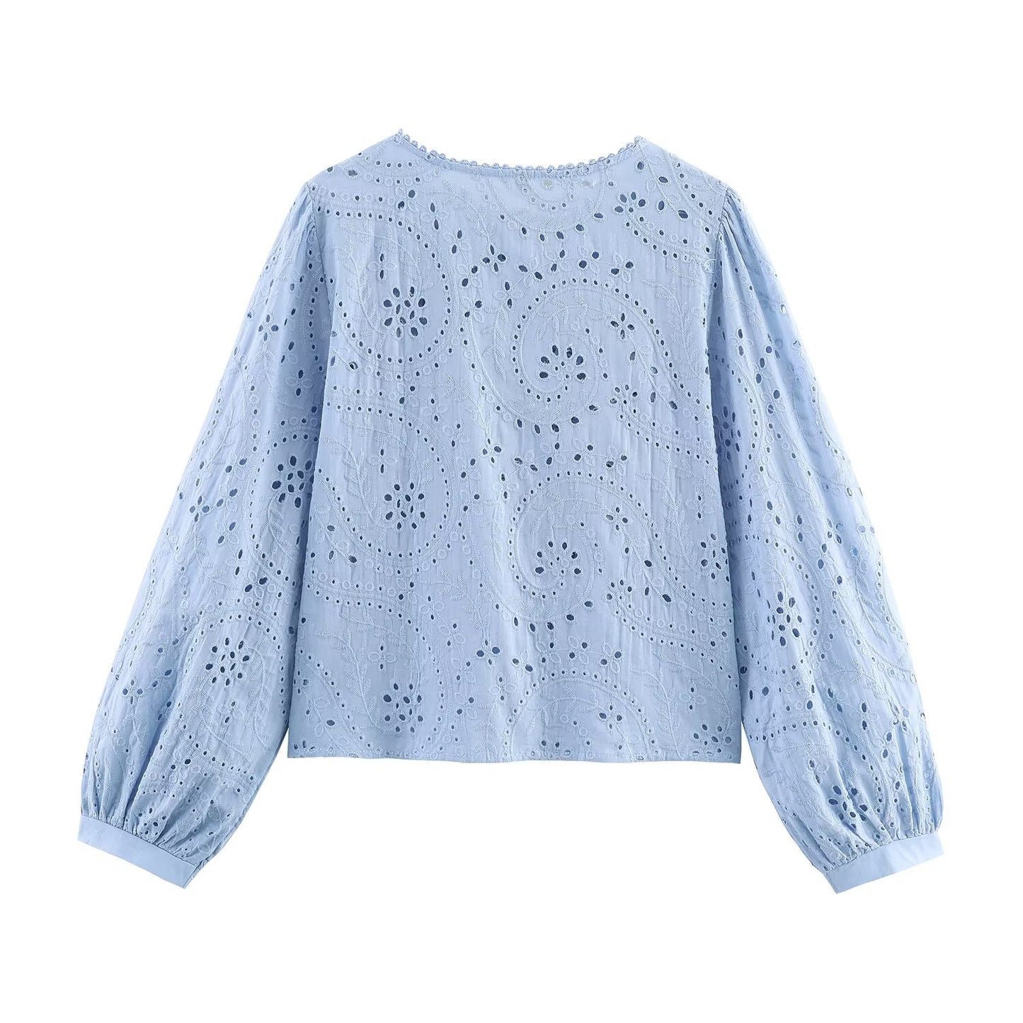 Women Clothing Autumn Hollowed out Embroidered Shirt