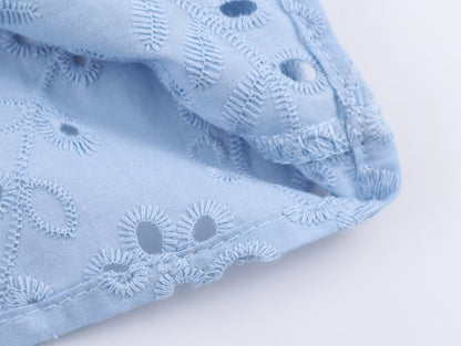 Women Clothing Autumn Hollowed out Embroidered Shirt