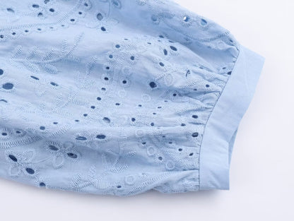 Women Clothing Autumn Hollowed out Embroidered Shirt