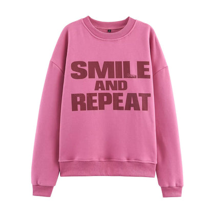 Women Clothing Autumn Winter Casual All Match round Neck Loose Printed Sweatshirts - Wanita Store