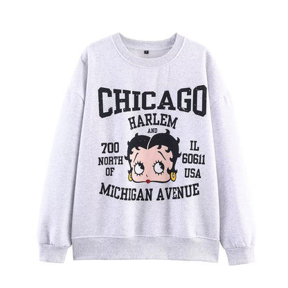 Women Clothing Autumn Loose Casual Vibrant Cartoon Print Sweatshirt - Wanita Store