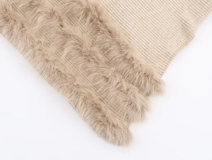 Irregular Asymmetric Turtleneck Long Sleeved Sweater Women Winter Furry Stitching Loose Sweater Top - Wanita Store