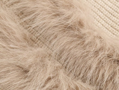 Irregular Asymmetric Turtleneck Long Sleeved Sweater Women Winter Furry Stitching Loose Sweater Top - Wanita Store
