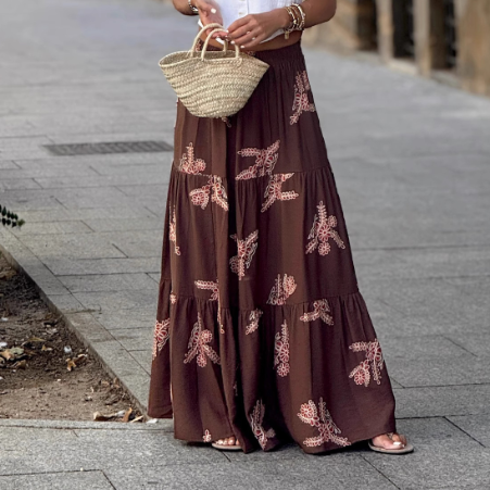 Autumn Elastic Waist Printing Big Hem Skirt Women Skirt