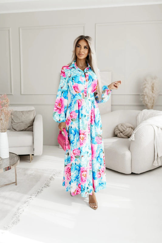 Women Clothing Dress Autumn Floral Print Slit Midi Dress Women Clothing