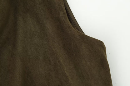 Early Autumn Women Clothing French Suede Leather Mid-Length Irregular Asymmetric Dress - Wanita Store