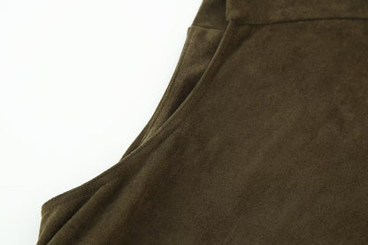 Early Autumn Women Clothing French Suede Leather Mid-Length Irregular Asymmetric Dress - Wanita Store