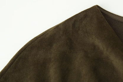 Early Autumn Women Clothing French Suede Leather Mid-Length Irregular Asymmetric Dress - Wanita Store