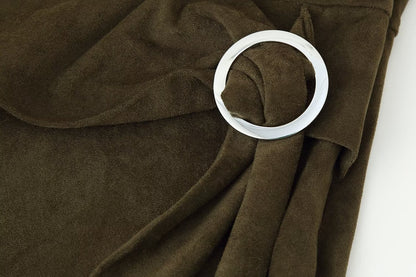 Early Autumn Women Clothing French Suede Leather Mid-Length Irregular Asymmetric Dress - Wanita Store