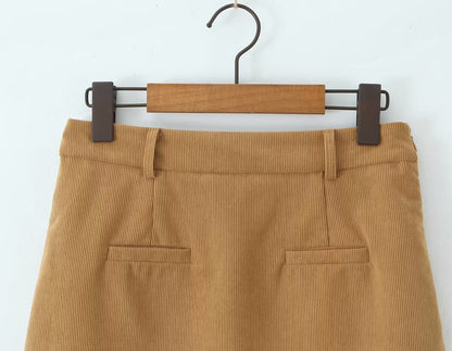 Autumn Retro Corduroy Sexy High Waist Hip with Safety Pants Skirt - Wanita Store