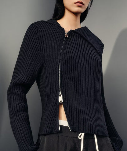 Elegant Women Clothing Zipper Rib Knitted Coat - Wanita Store