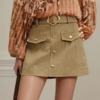 Autumn Boot Skirt Retro High Waist Belt Waist Slimming Short A line Skirt - Wanita Store