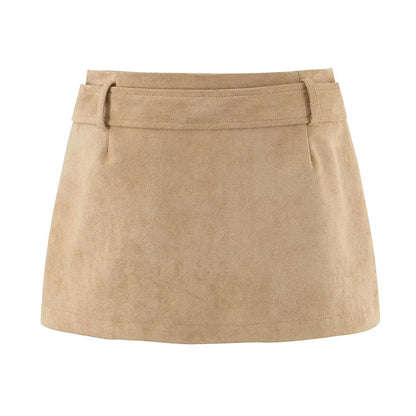 Autumn Vintage Belt Slim Fit Sheath A line Skirt with Safety Pants Skirt - Wanita Store