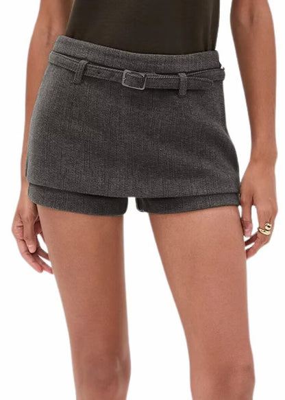 Autumn Retro Woolen Faux Two Pieces Short Pantskirt Women Sexy All Match Double Layer A line Sheath Skirt - Wanita Store