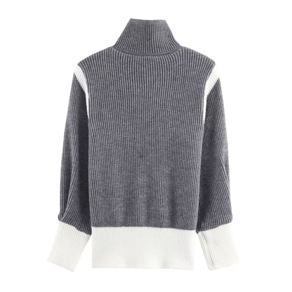 Autumn Women Casual Loose All Matching Color Stitching Knitted Cardigan - Wanita Store