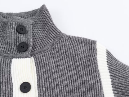 Autumn Women Casual Loose All Matching Color Stitching Knitted Cardigan - Wanita Store