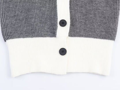 Autumn Women Casual Loose All Matching Color Stitching Knitted Cardigan - Wanita Store
