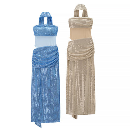 Autumn Entry Lux Sequined Ribbon Sleeveless Tube Top Cocktail Dress - Wanita Store