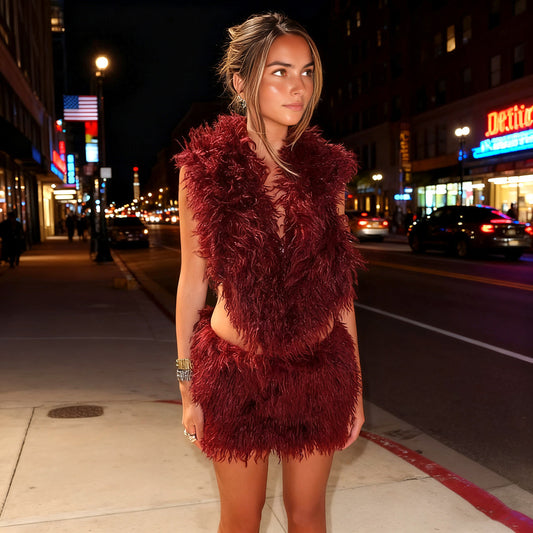 Autumn Backless Hooded Top Slimming Hip Skirt Solid Color Set for Women