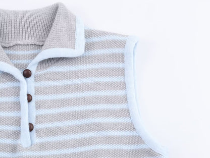 Women Clothing Fall Fresh Age Reducing Stripe Decoration Collared Short Vest - Wanita Store