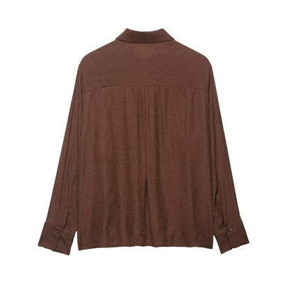 Vêtements d'automne pour femmes Chemise ample décontractée à manches longues, col polo et texture florale