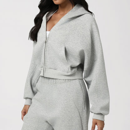 Hooded Sports Casual Sweater Autumn Winter Outdoor Running Fitness Top Long Sleeve Short Yoga Jacket - Wanita Store