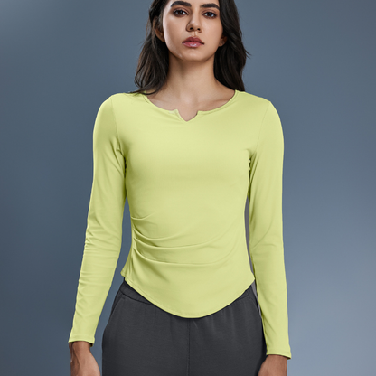 Autumn Sports Top Women V neck Elastic Slim Fit Slimming Yoga Clothes with Chest Pad Workout Long Sleeve T shirt - Wanita Store