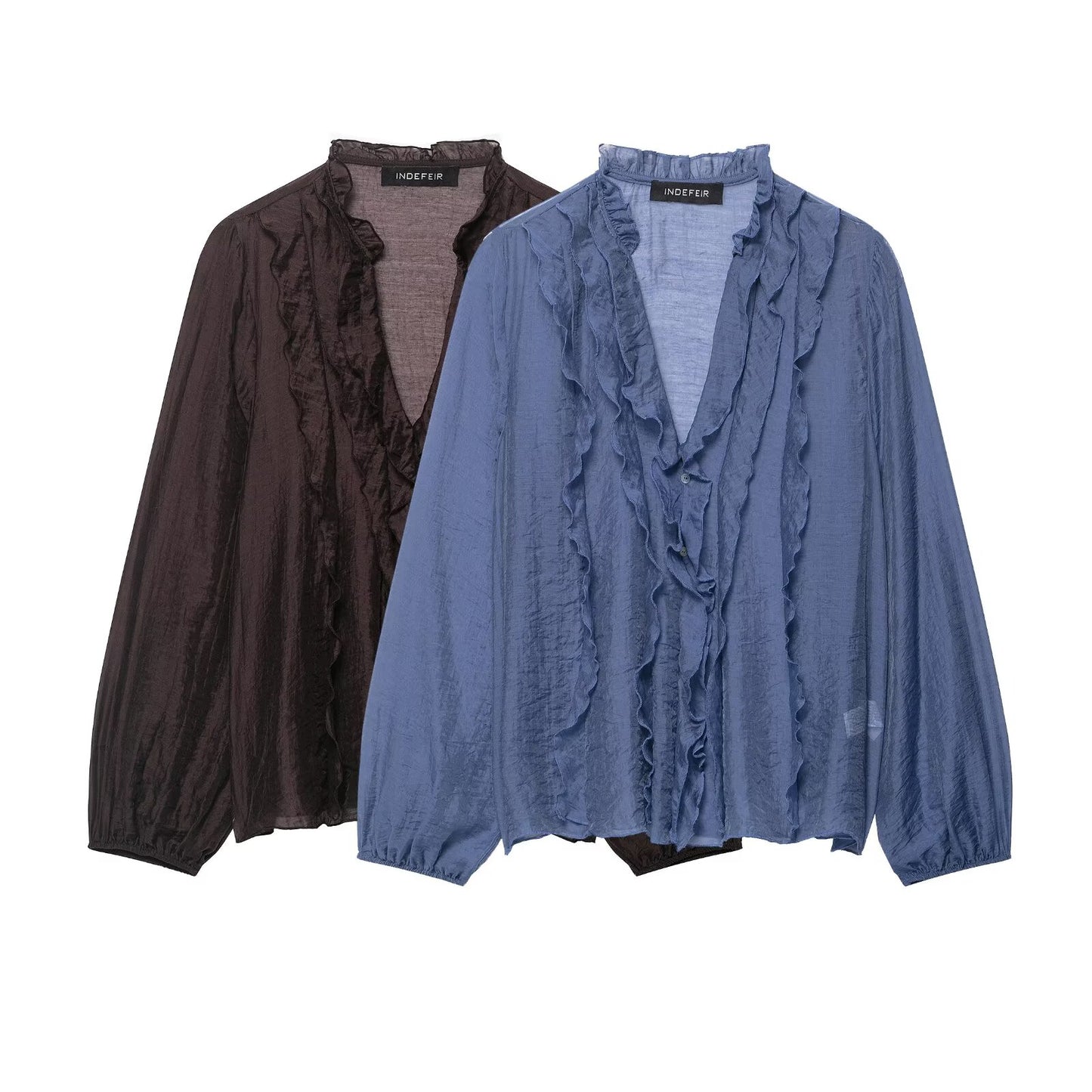 Women Clothing Autumn Laminated Decoration Long Sleeve Shirt