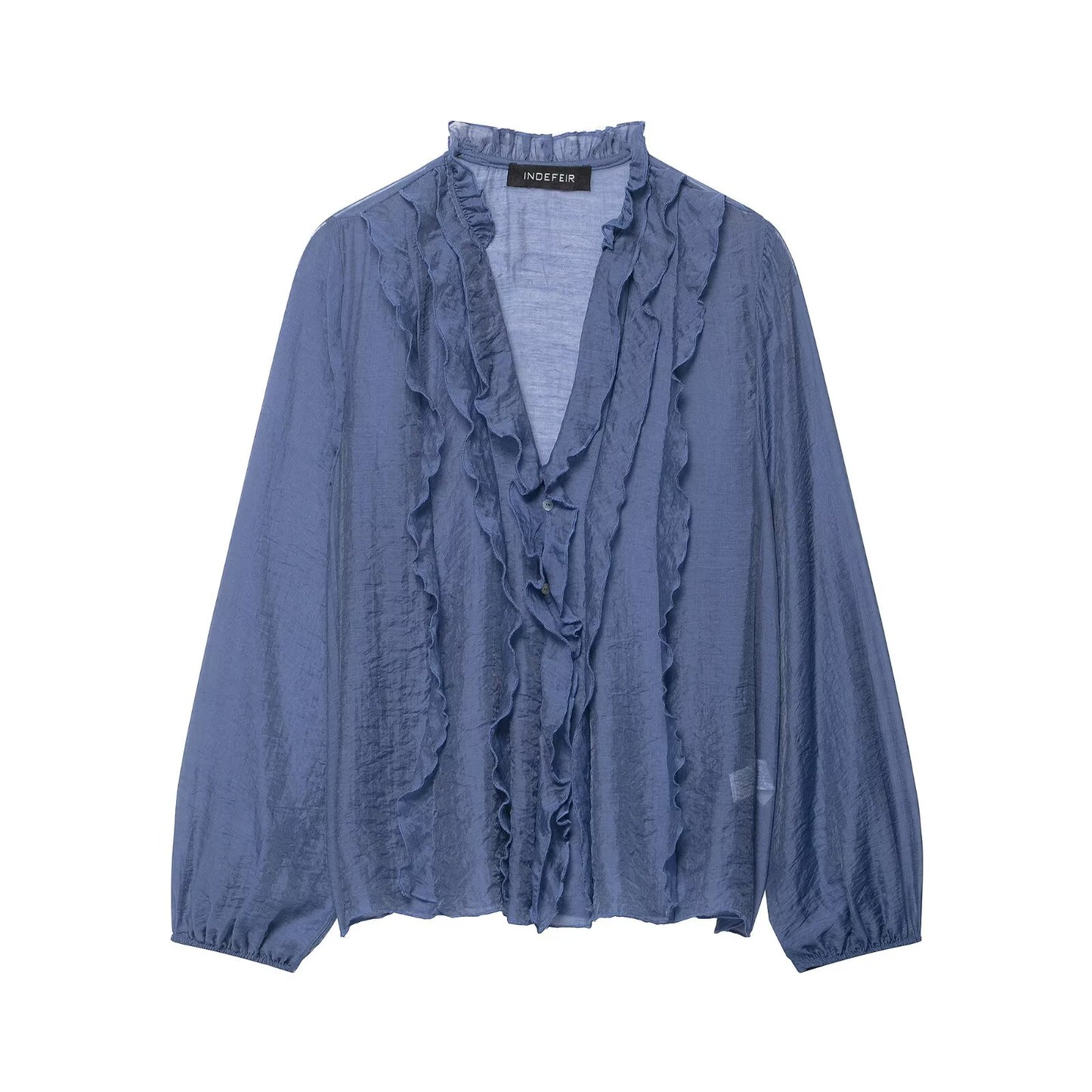 Women Clothing Autumn Laminated Decoration Long Sleeve Shirt