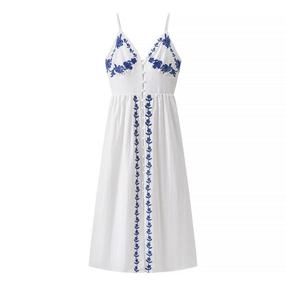 Vestido maxi de playa de vacaciones con túnica fresca dulce de industria pesada bordada de otoño