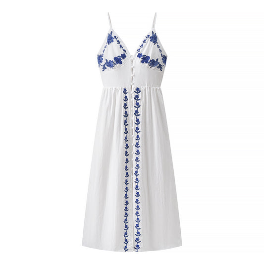 Vestido maxi de playa de vacaciones con túnica fresca dulce de industria pesada bordada de otoño