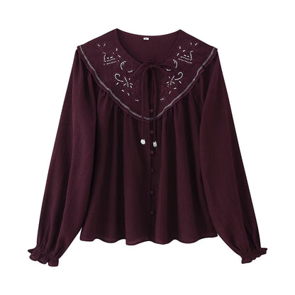 Chemise à manches longues décontractée brodée et perlée pour femme