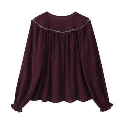 Chemise à manches longues décontractée brodée et perlée pour femme