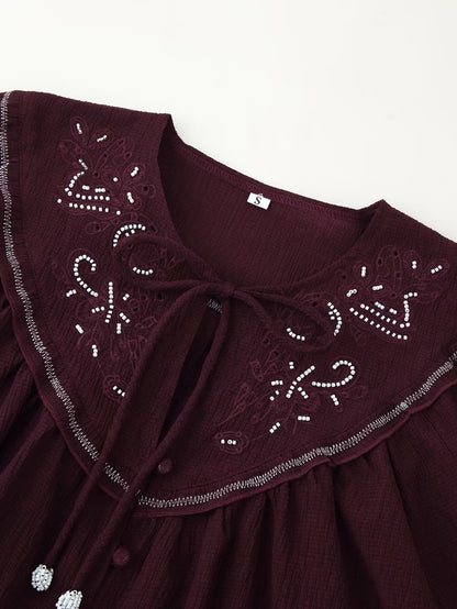 Chemise à manches longues décontractée brodée et perlée pour femme