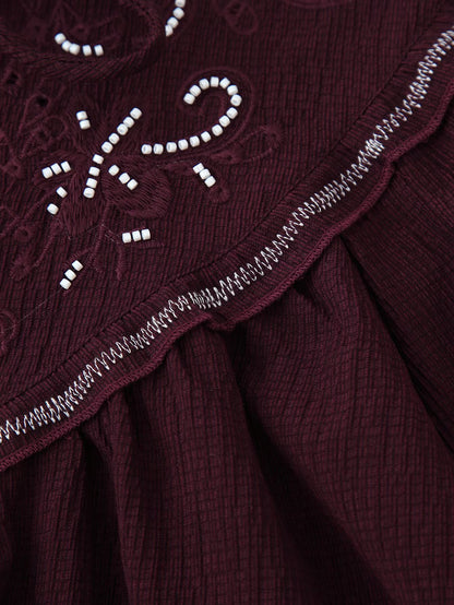 Chemise à manches longues décontractée brodée et perlée pour femme