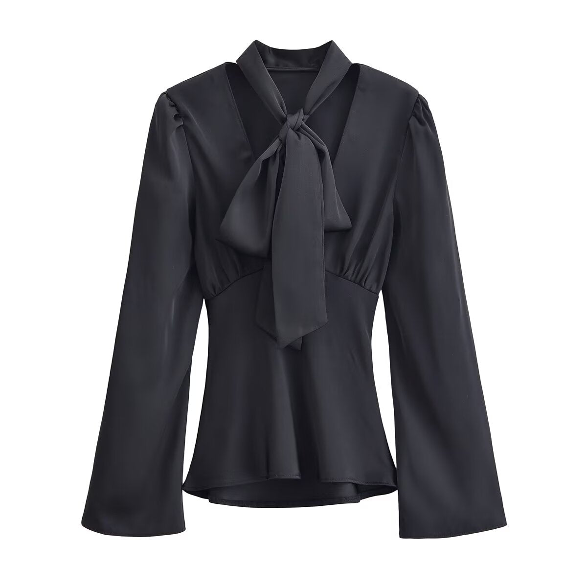 Women Clothing Winter Elegant Silk Satin Texture V neck Scarf Shirt - Wanita Store