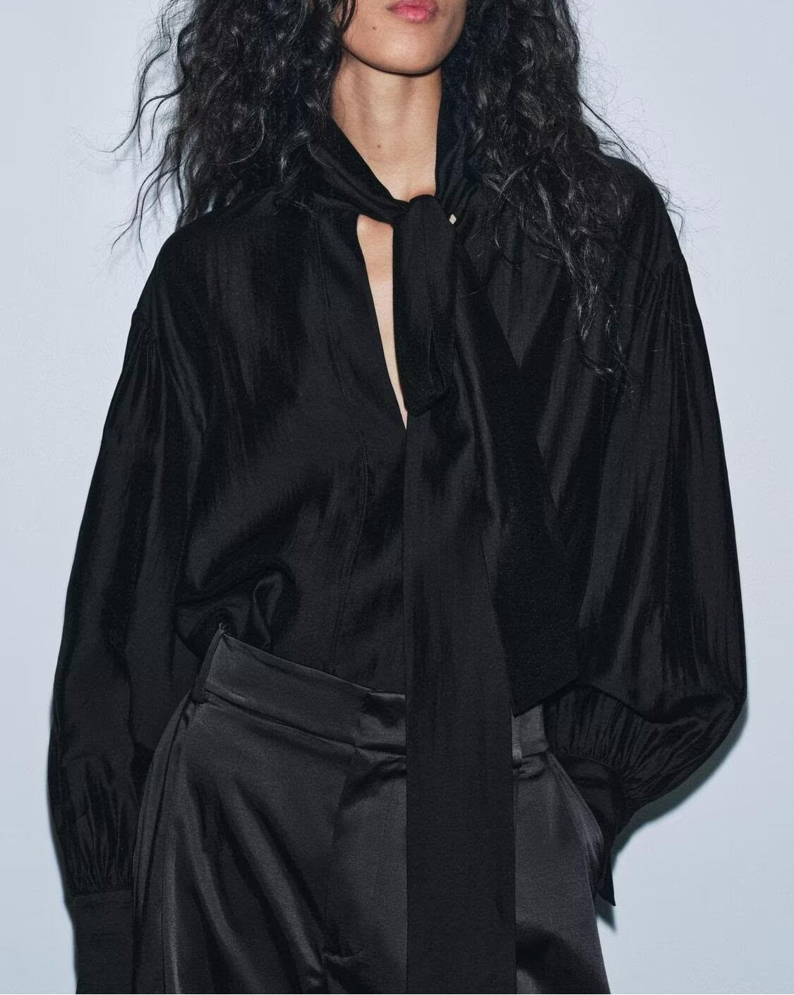 Women Clothing Winter Shirt Loose Bow Decoration Drape Shirt - Wanita Store